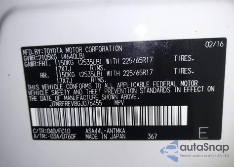 2016 Toyota Rav4 Xle z USA, uszkodzony, nr VIN JTMRFREV8GJ076455